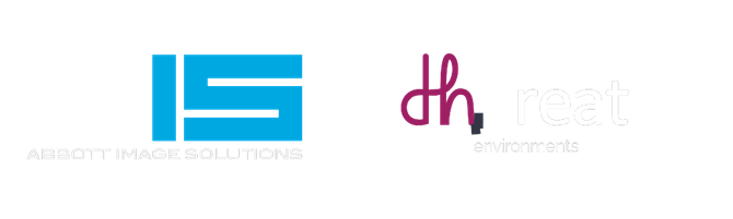 The logo for abbott image solutions is blue and white.