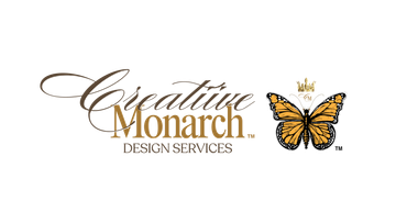 Creative Monarch Design Services™ logo with stylized font,  a crowned monarch butterfly, and 