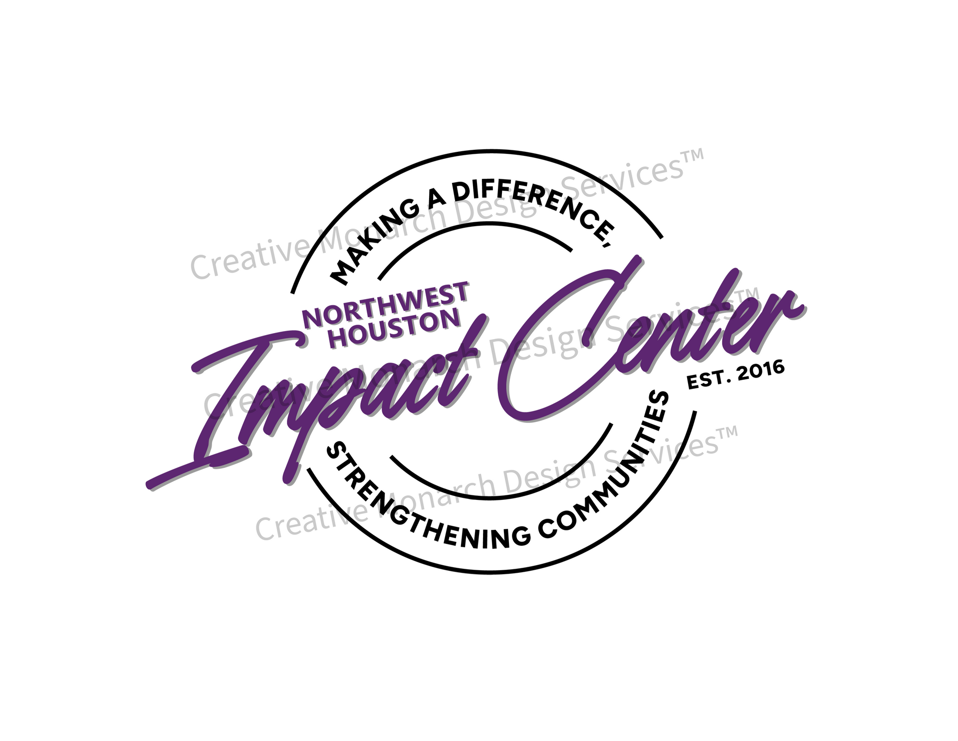 The Northwest Houston Impact Center logo in purple and black on a white background with designer's name watermark