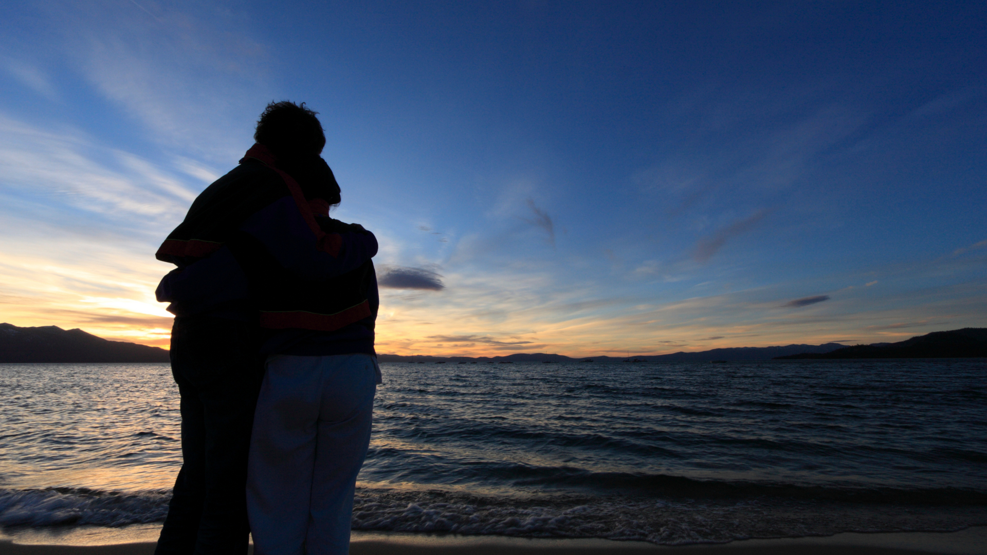 Lake Tahoe Couple watching sunset