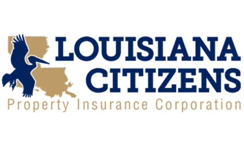 Logo for Louisiana Citizens Property Insurance Corporation; pelican silhouette over Louisiana map, navy and tan.