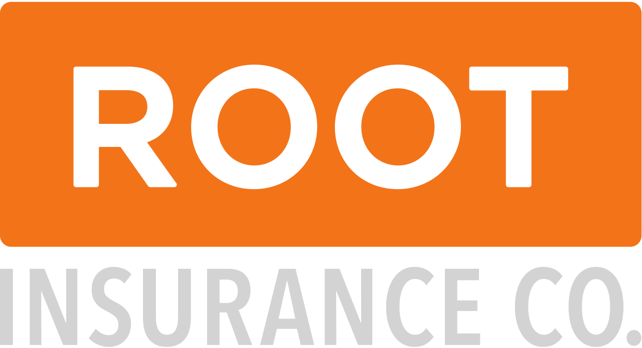 Logo for Root Insurance Co. with white text on an orange rectangle and gray text below.