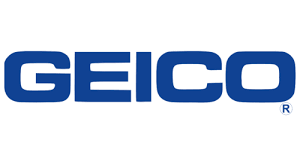 GEICO logo in blue and white.
