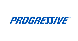 Progressive Insurance logo: blue slanted text on white background.