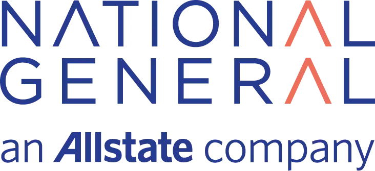 National General logo, blue text with orange inverted triangles.
