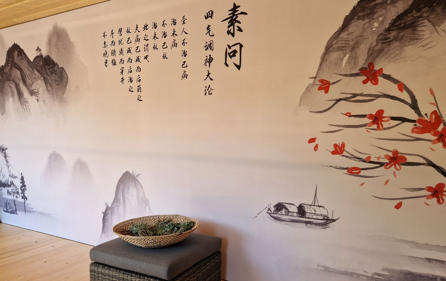 Chinese muurschildering en tekst