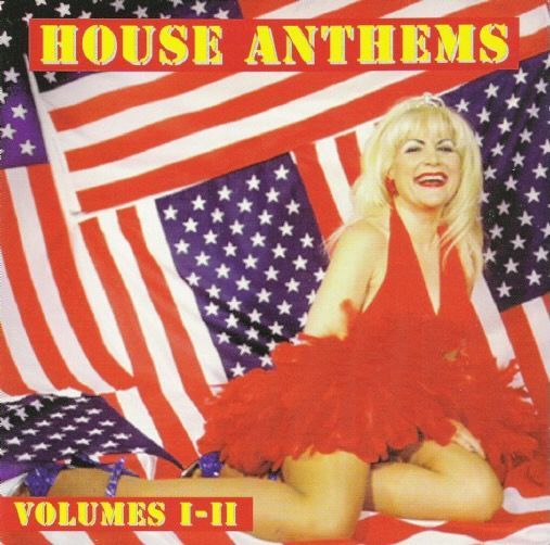 A woman in a red dress is on the cover of a house anthems album