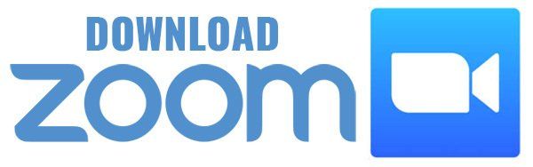 A blue and white logo that says download zoom