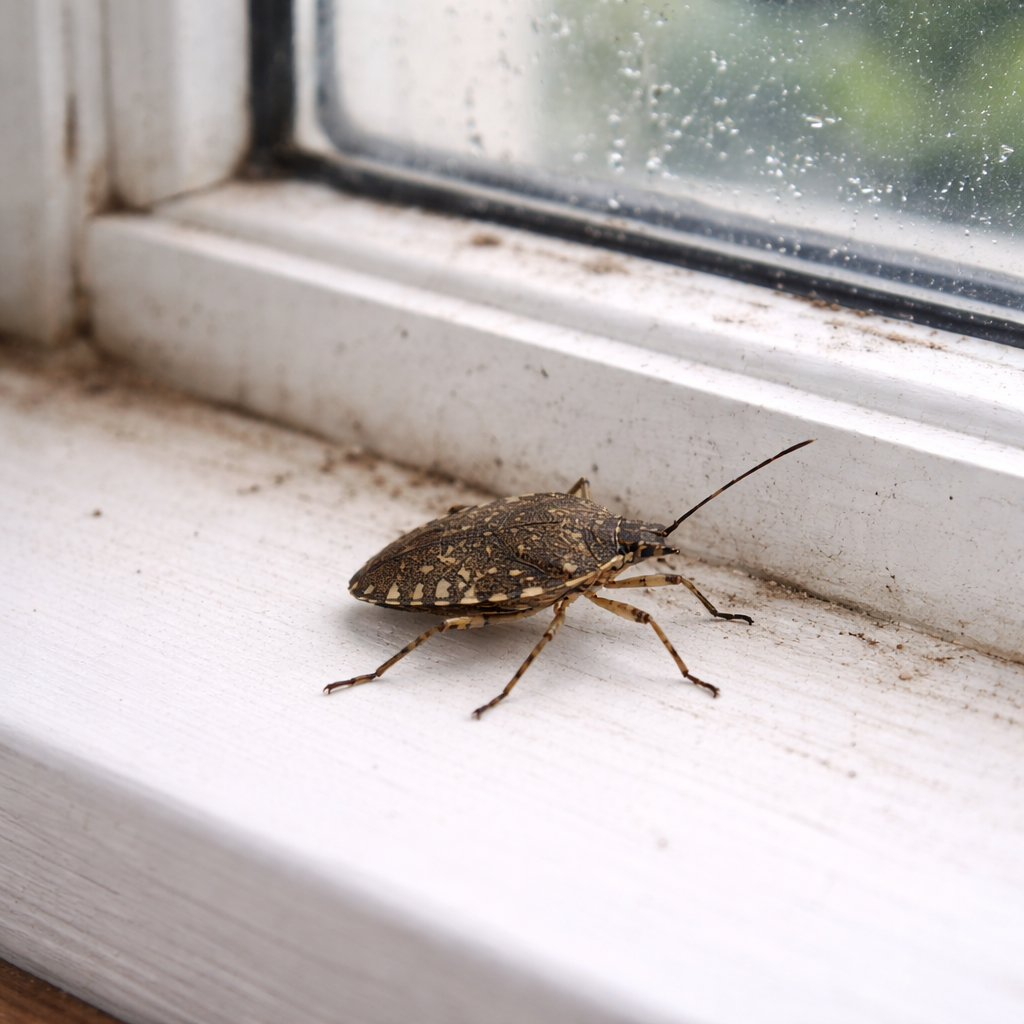 stink bug crawling along with window sill of a columbia, md home
