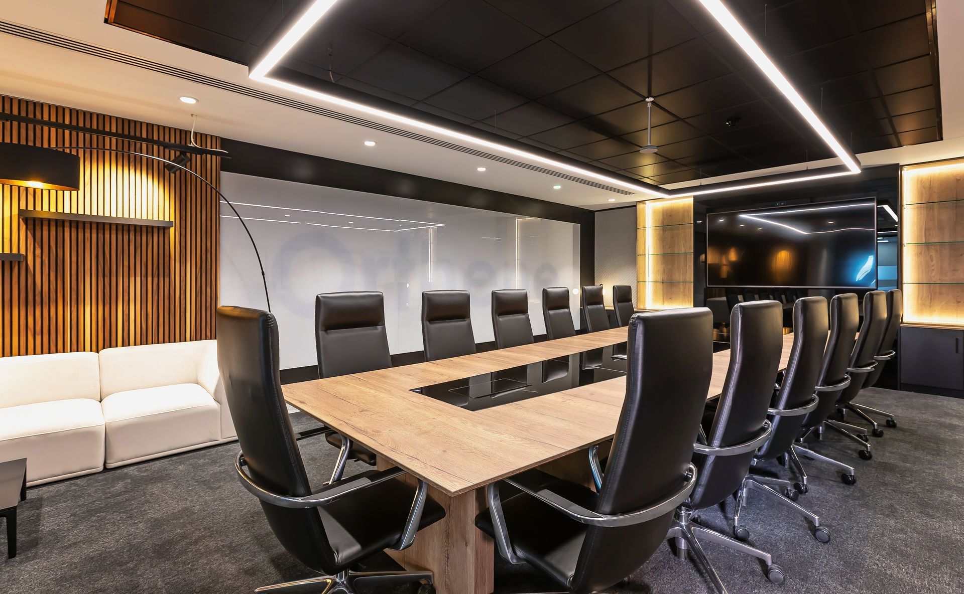 Corporate Boardroom with statement lighting by Glenside