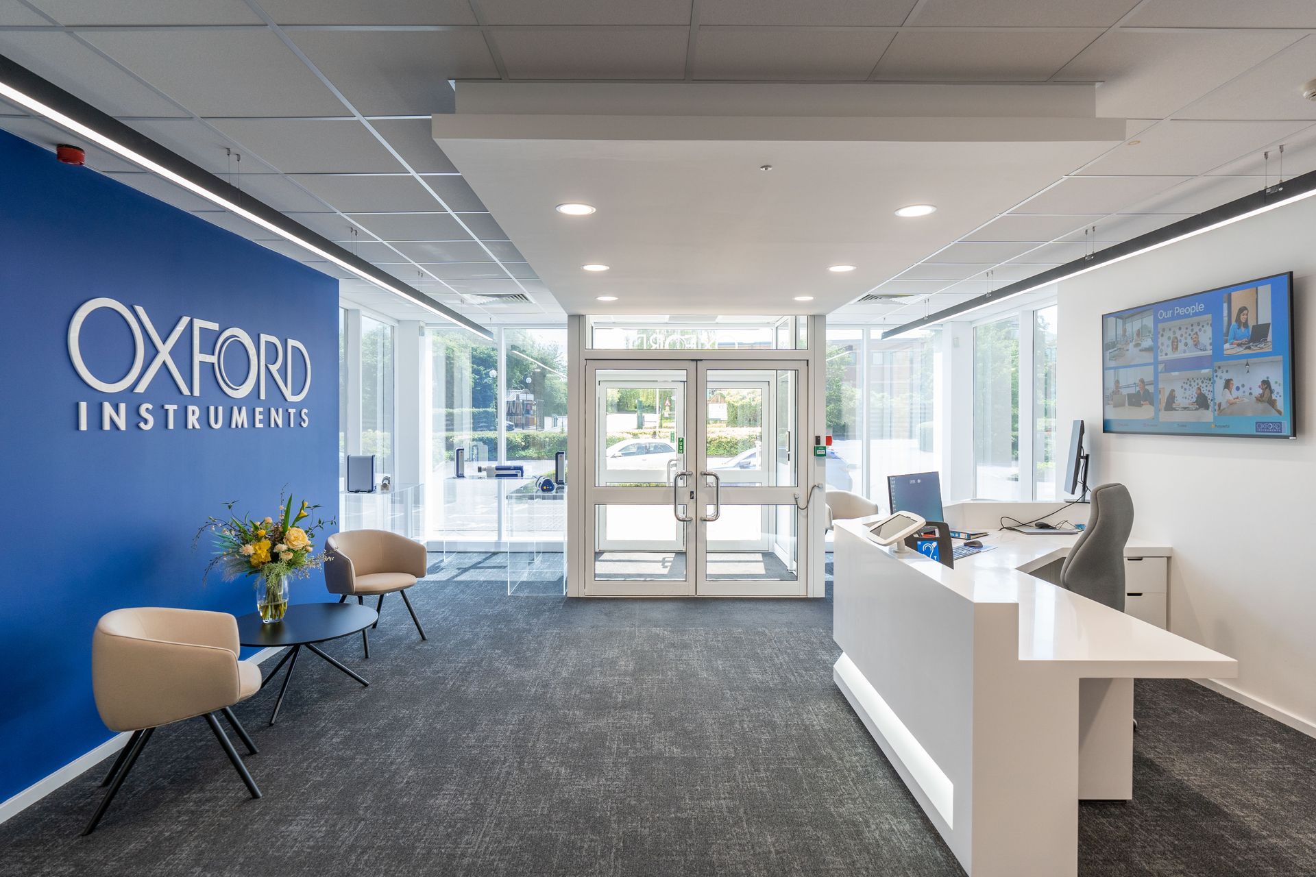 A newly refurbished office reception area for a manufacturing facility in High Wycombe