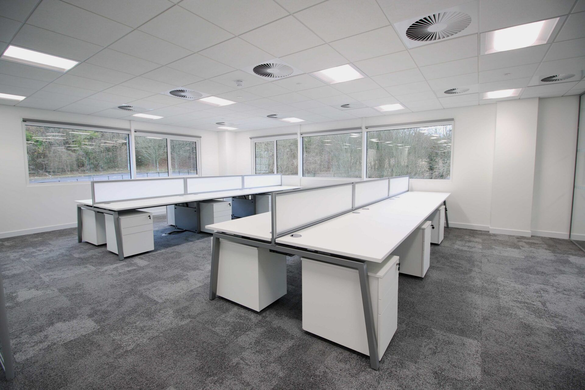 Desks in open plan office