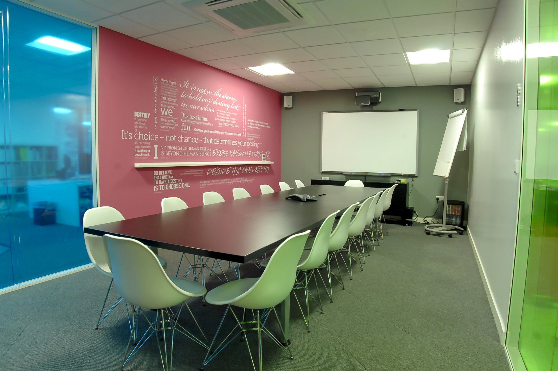 Conference room with pink feature wall by Glenside