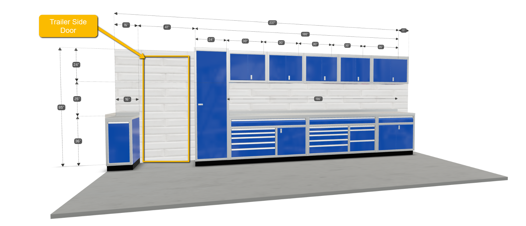 3D renderings of cabinets in space