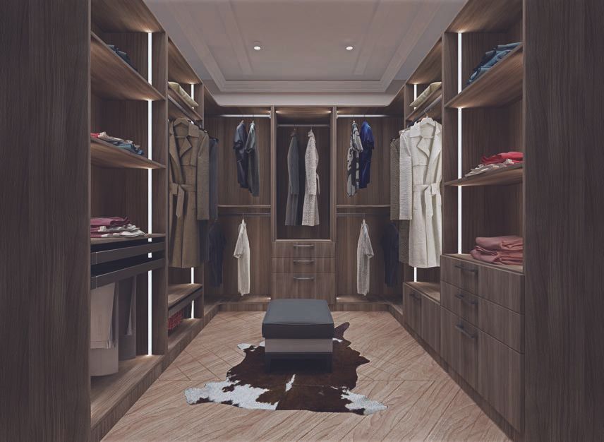U shape large luxury closet dark wood custom solutions Rocky Mountain Cabinets