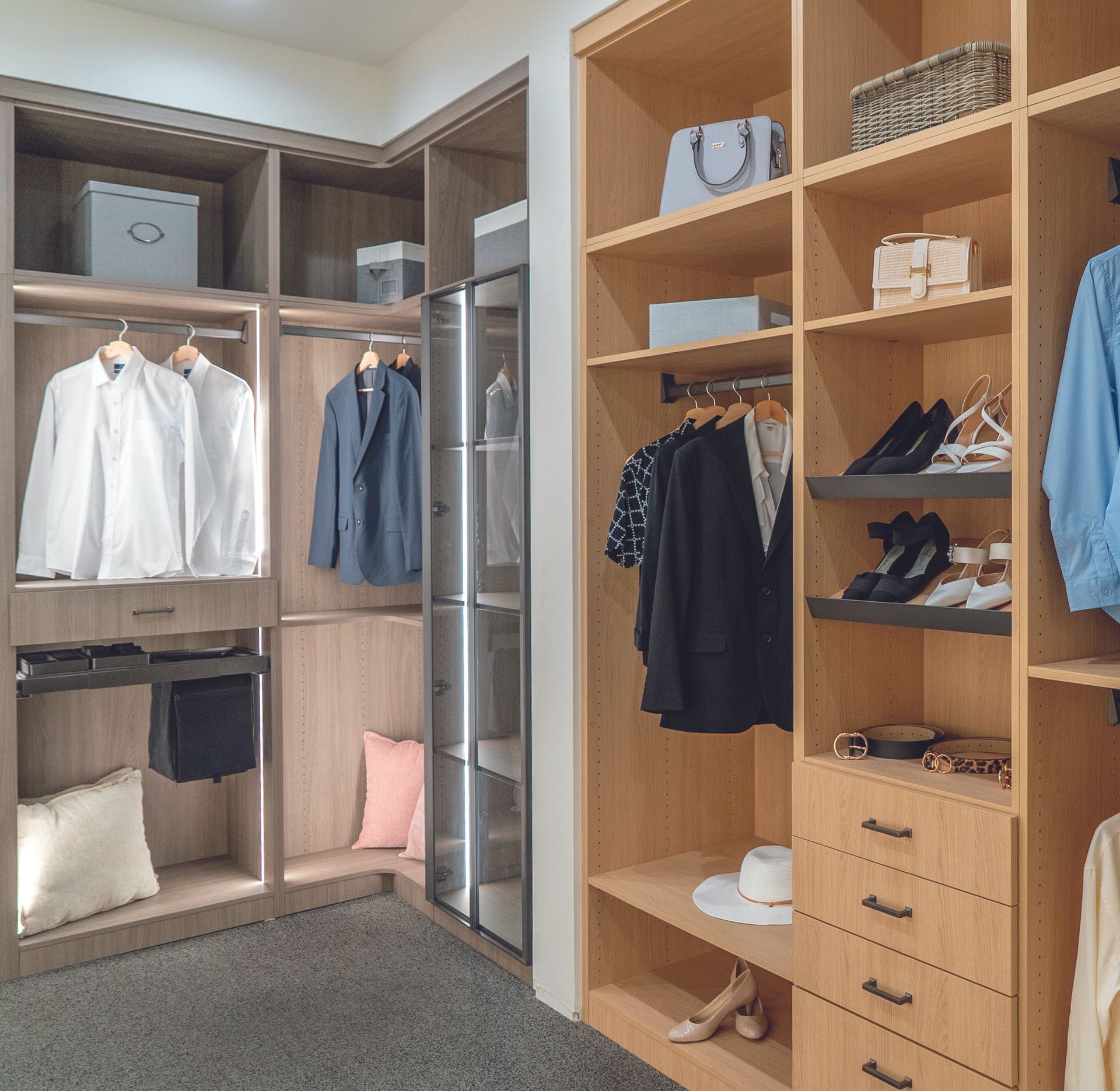 L-shape closet solutions Rocky Mountain Cabinets