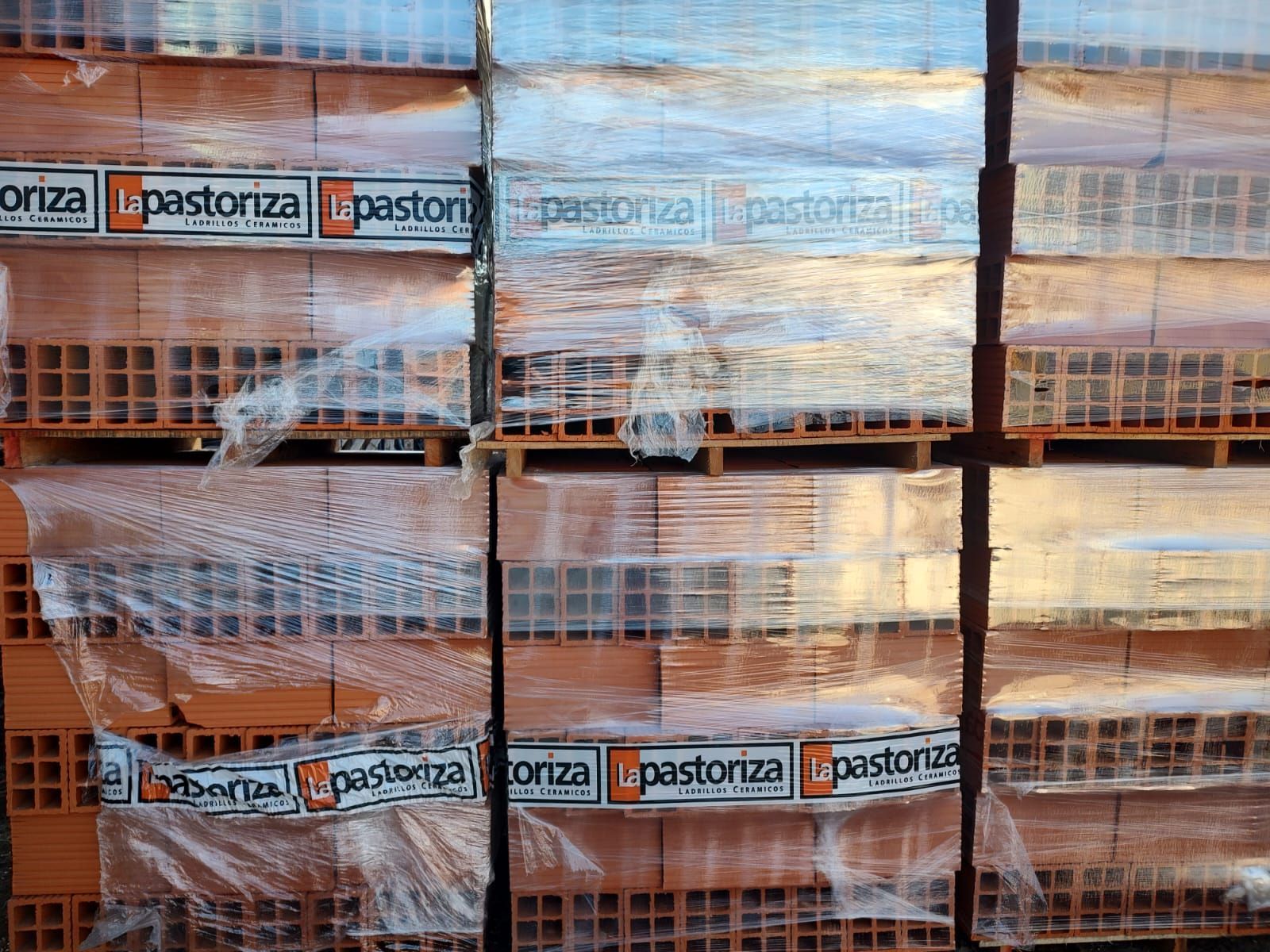 Una pila de ladrillos envueltos en plástico que dice pastorza