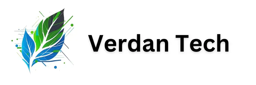 Verdan Tech logo: Leaf design in blue and green with company name.