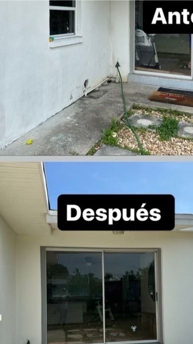 A before and after picture of a house with a sign that says después