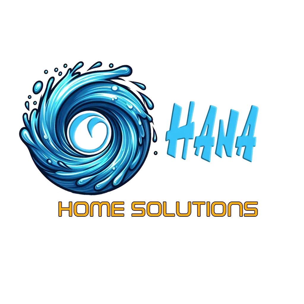 A logo for ohana home solutions with a hurricane in the middle of it.