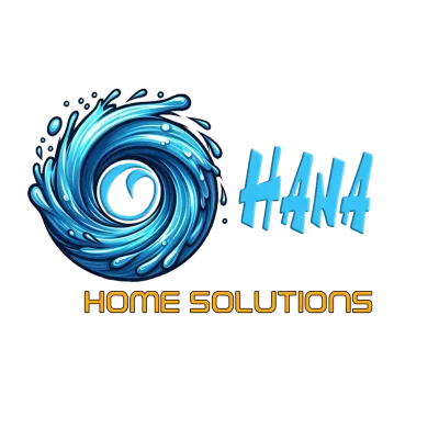 A logo for ohana home solutions with a hurricane in the middle of it.