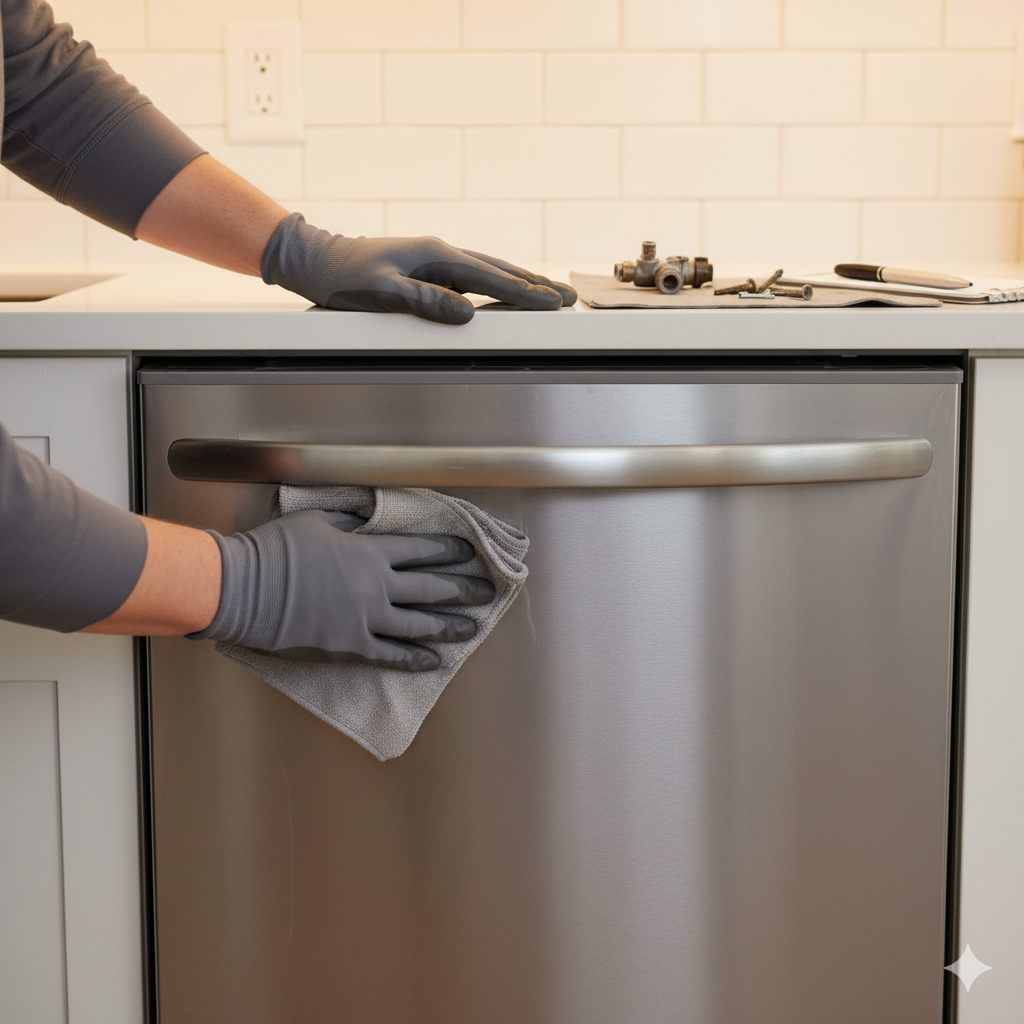 A hand holding a stylus points to a tablet displaying a form on a white table.