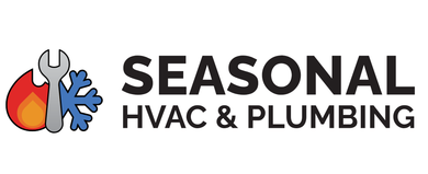 Logo for Seasonal HVAC & Plumbing: Fire, snowflake, wrench icons with company name.