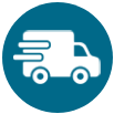 An icon of a delivery truck in a blue circle.