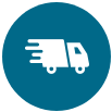 An icon of a delivery truck in a blue circle.