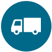 An icon of a delivery truck in a blue circle.