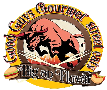 A logo for guys gourmet street eats big on flavor