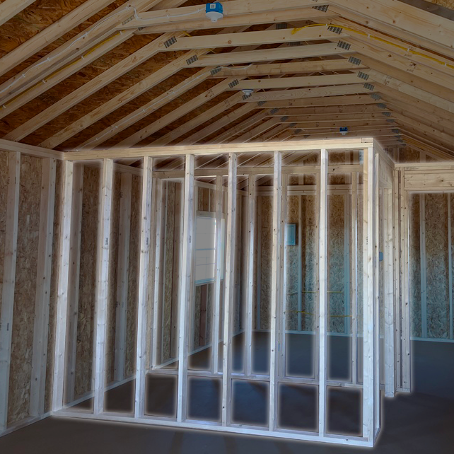 A room that is being built with wooden frames