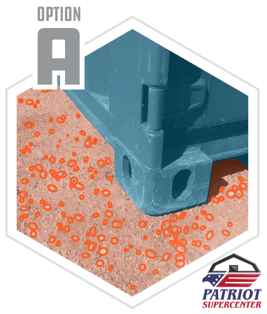 A picture of a container with orange circles on the ground.