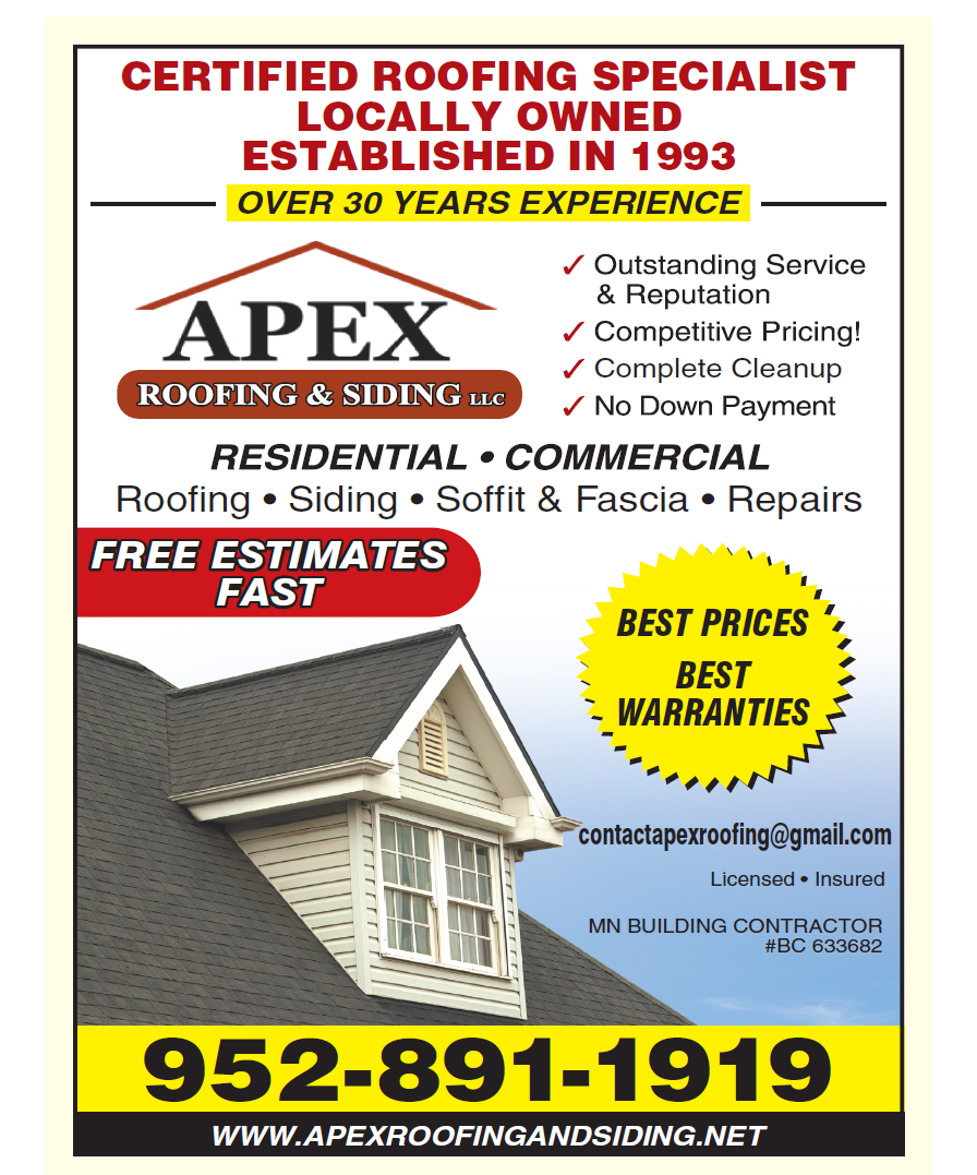 An advertisement for apex roofing and siding An advertisement for apex roofing and siding
