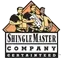 The logo for the shingle master company is a house with a saw on top of it.