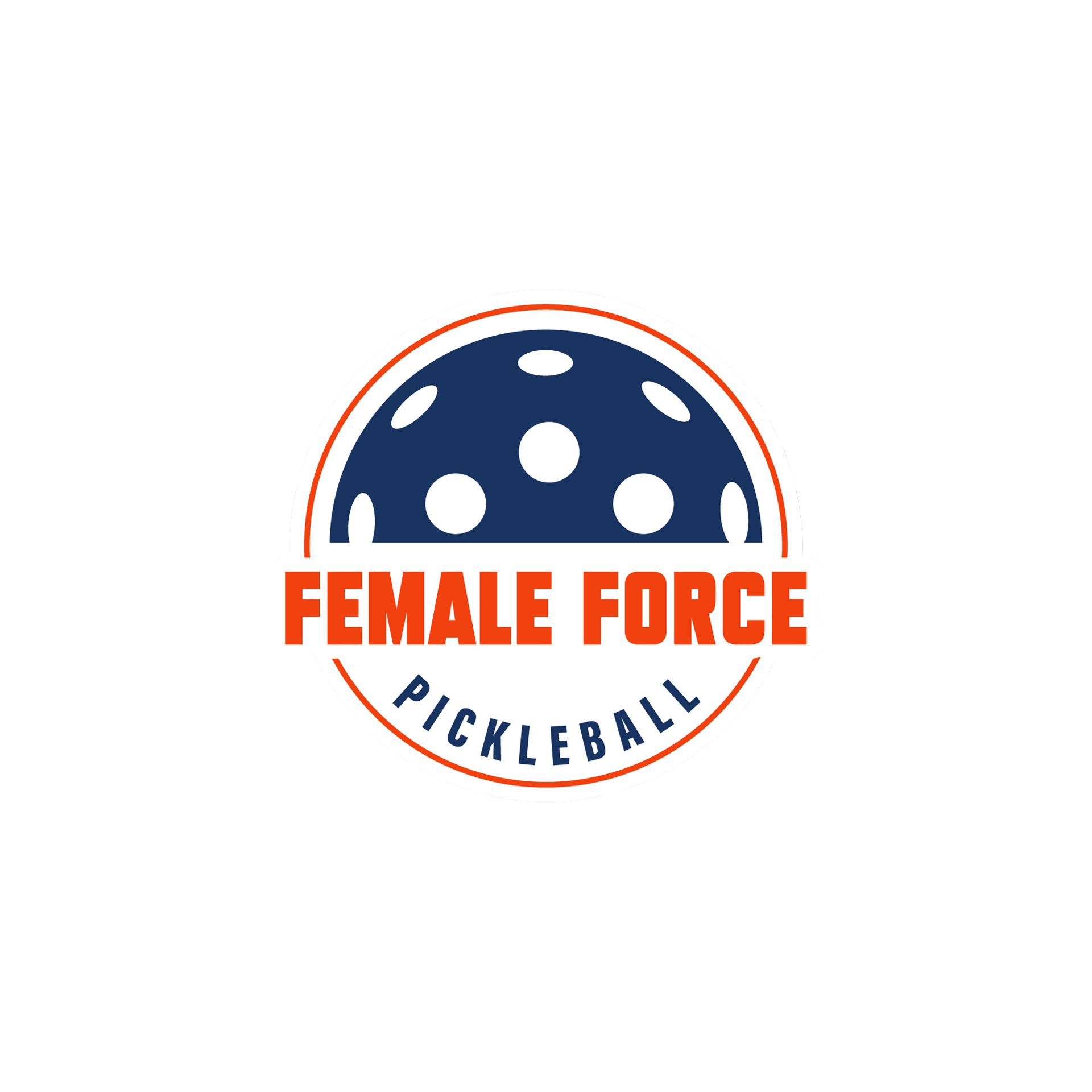 Logo for Female Force Pickleball: A blue and white pickleball with