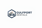 Gulfport Rentals logo with a truck inside a blue hexagon and dark blue text on a white background