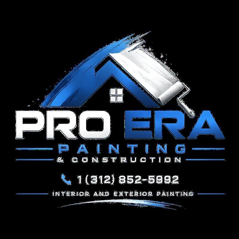 Logo for Pro Era Painting & Construction featuring a blue and white roof icon with a paint roller, and phone number.