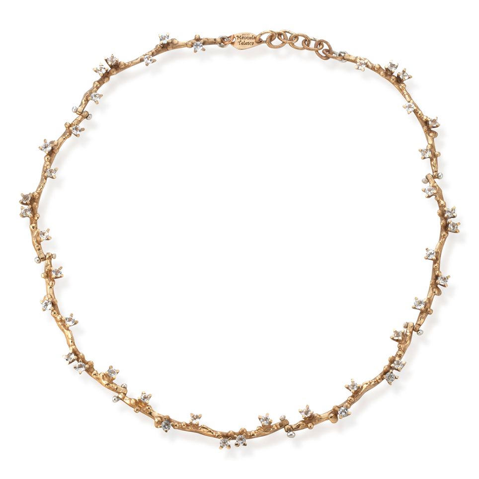 Collier in bronzo, argento e topazi bianchi