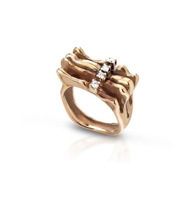 bronze, gold and diamond ring