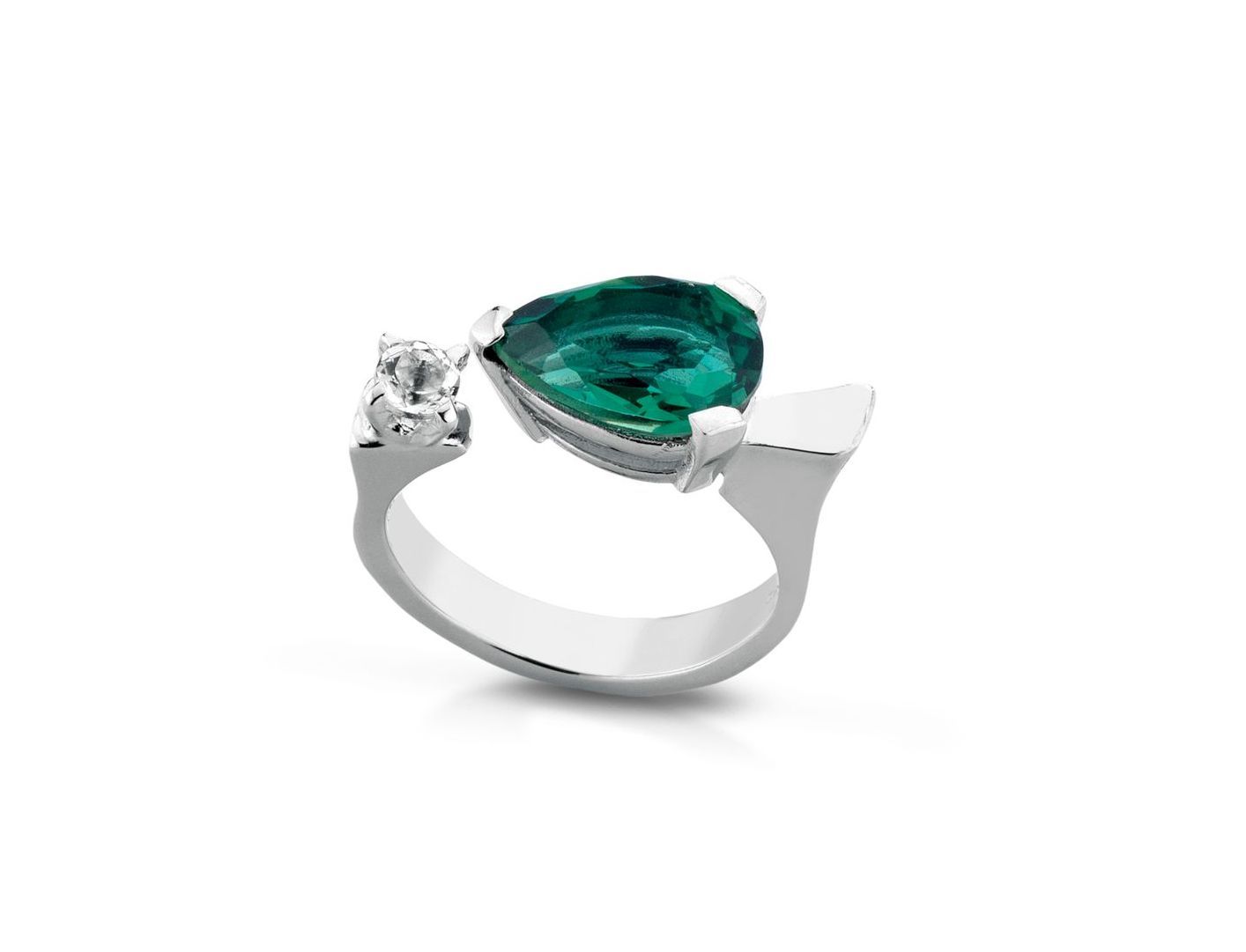 Anello in argento, topazio bianco 
e pietra di sintesi
 auto regolabile 