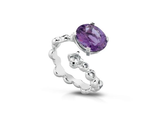 Silver, white topaze and amethyst 
ring 
self adjustable 