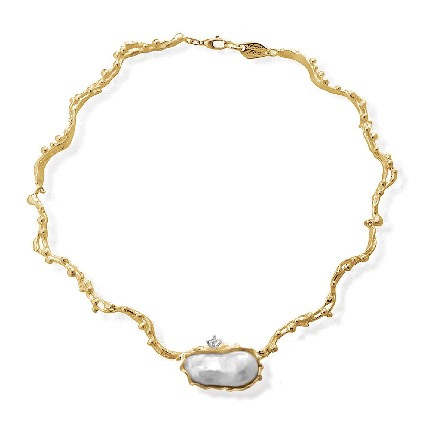 Collier in bronzo, argento, perla e topazio bianco