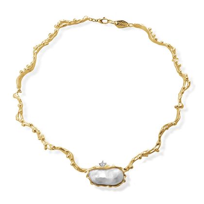 Collier in bronzo, argento, perla e topazio bianco