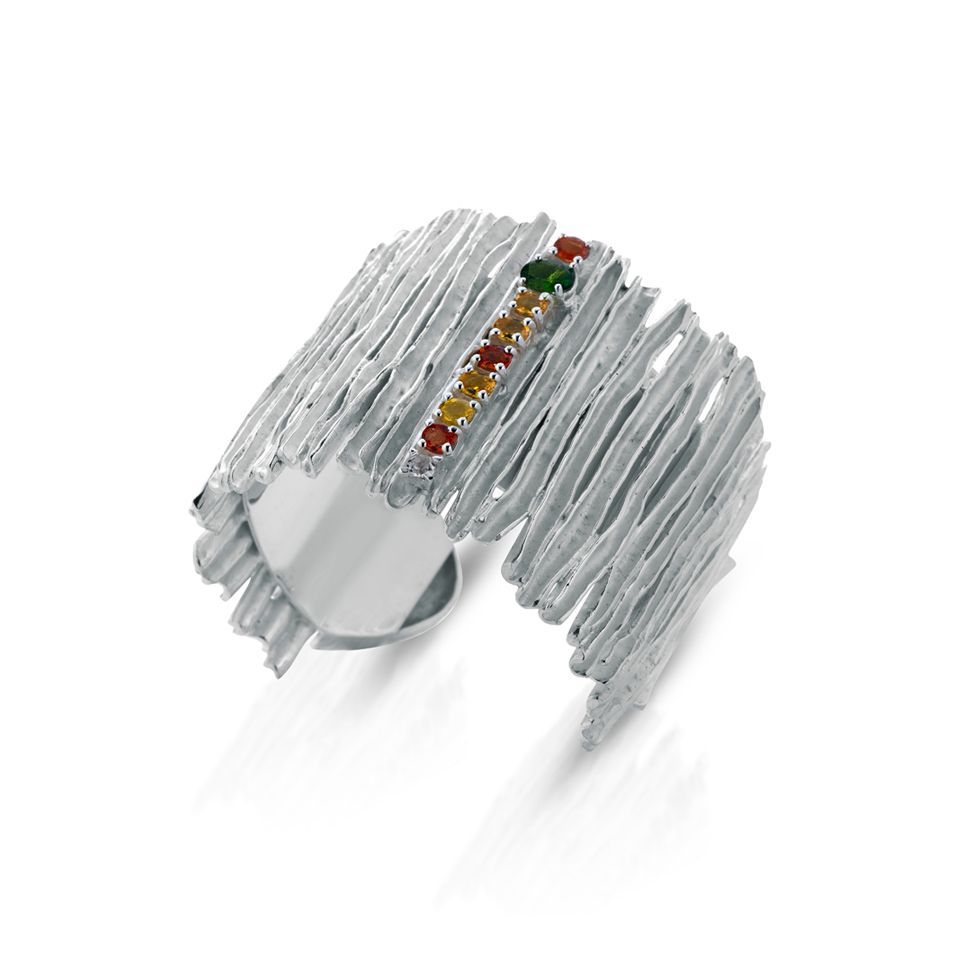 Bracciale in argento, tormalina, corindoni gialli e arancione e topazio bianco