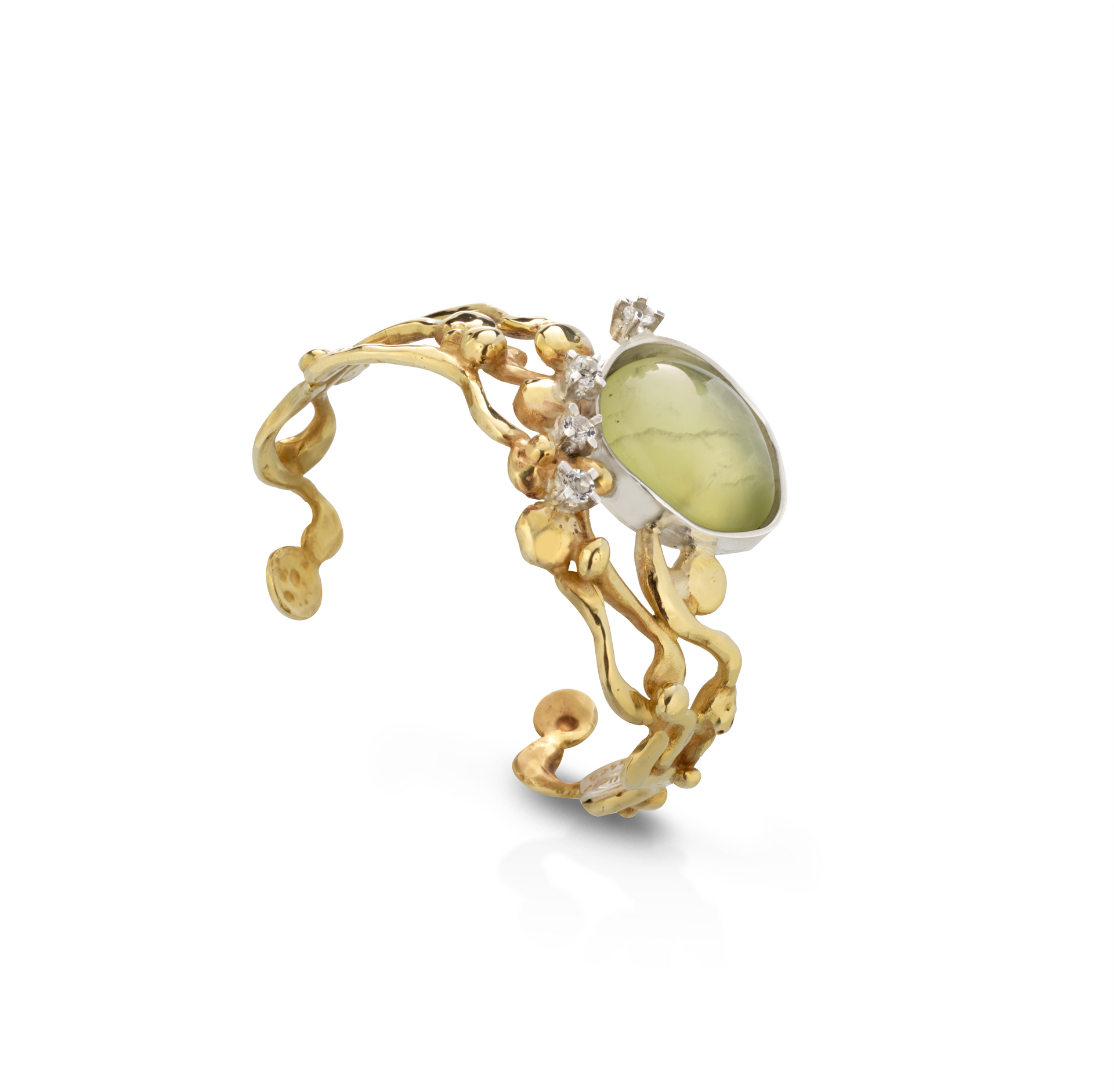 Bracciale in bronzo e argento con topazi bianchi e prehnite