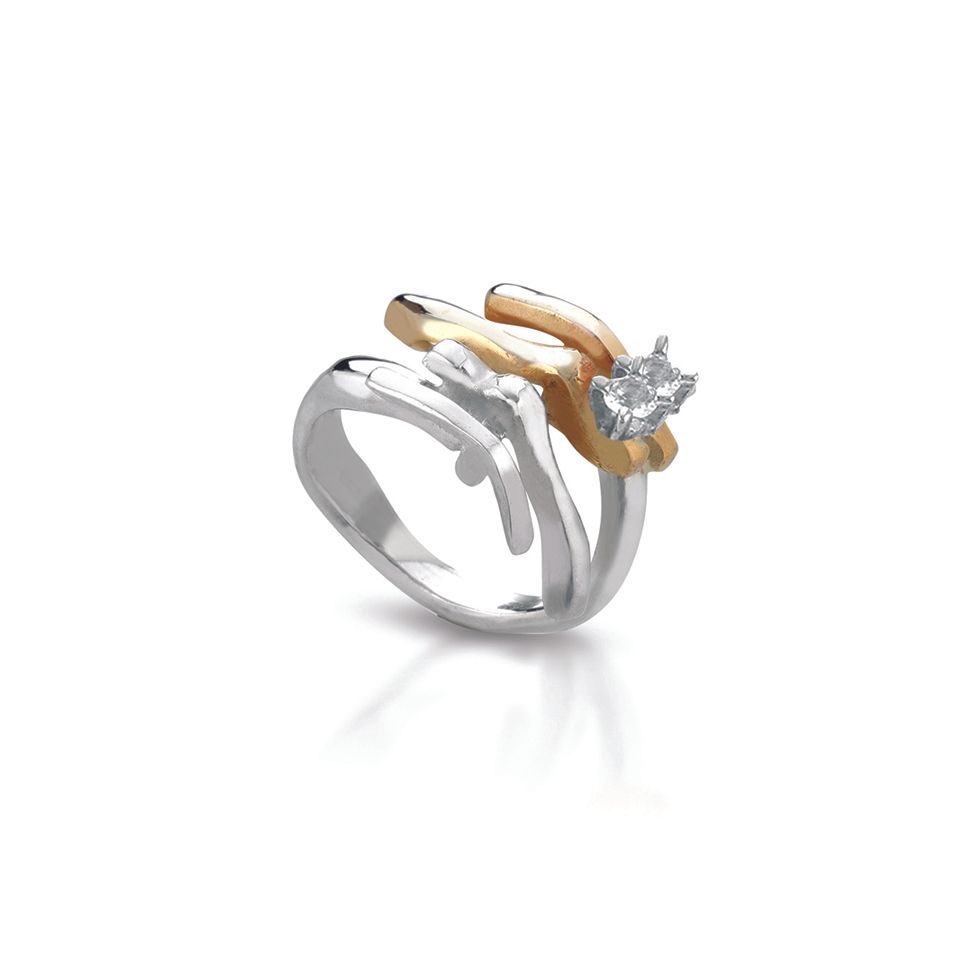 silver bronze and white topaz ring