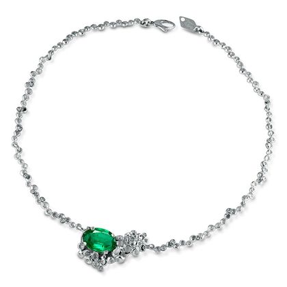 Collier in argento, oro, diamanti e doppietta (smeraldo e cristallo di rocca)