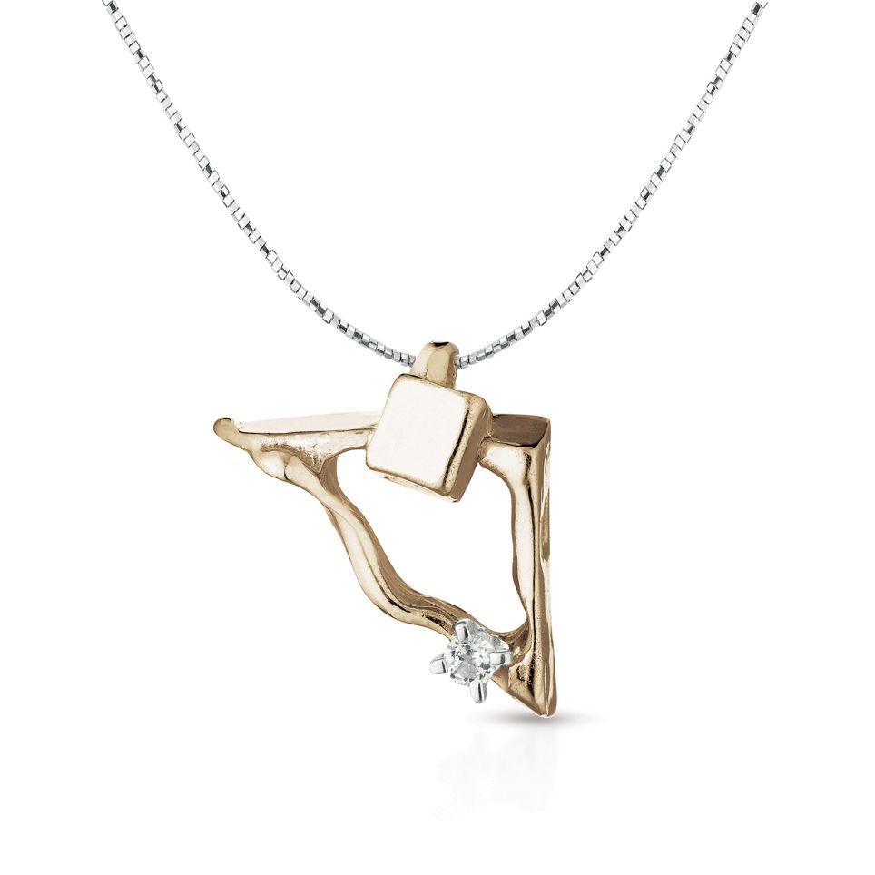 Pendente in bronzo, argento e topazio bianco con girocollo in argento