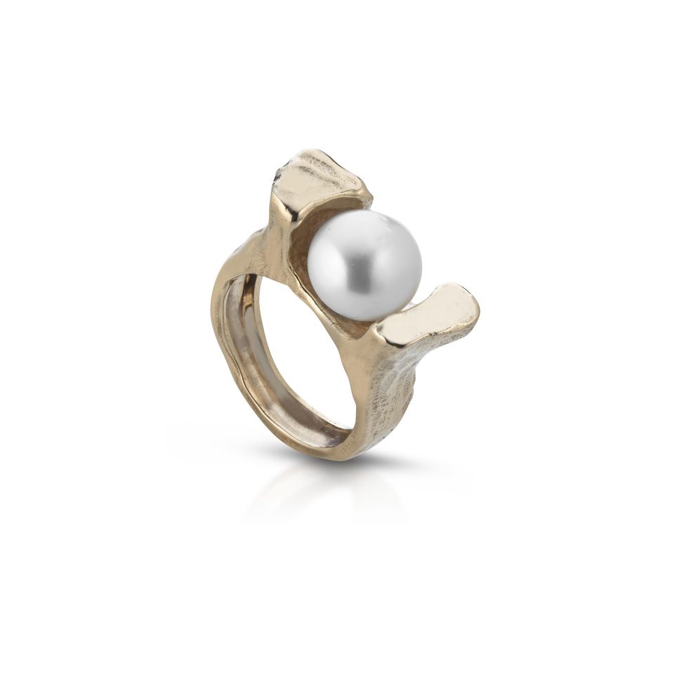 BRONZE AND NATURAL PEARL RING